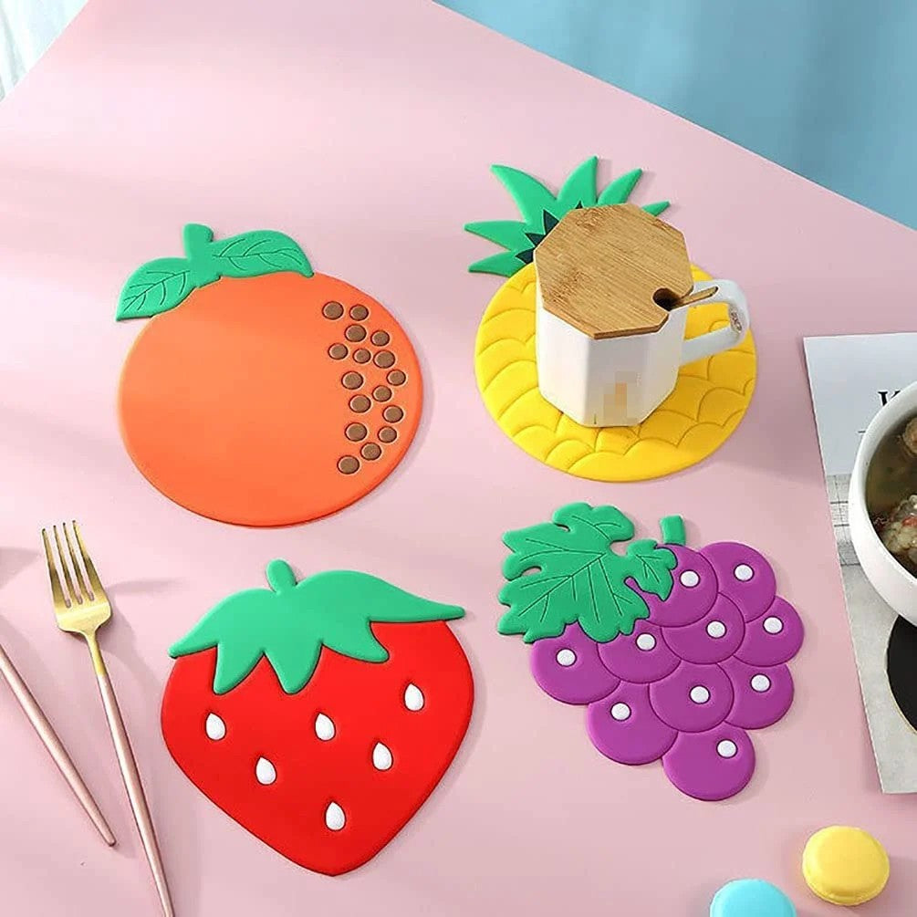 2PC Fruit Shape Cup Pad Silicone Slip Insulation Pad Cup Mat