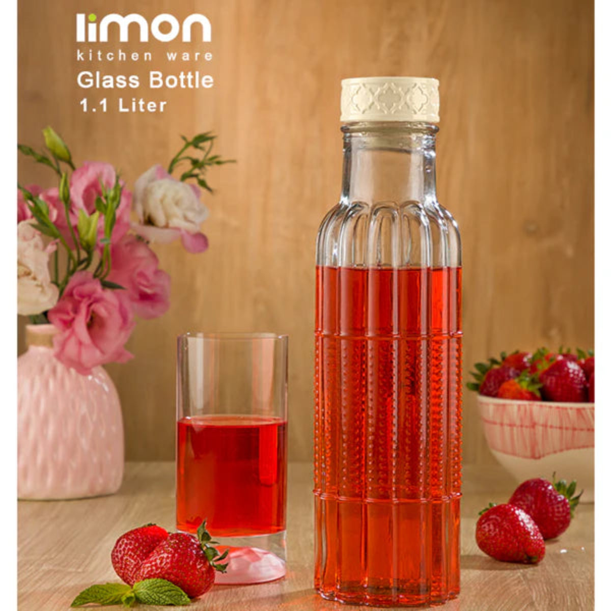 Ribbed Elegance Glass Bottle 1100ml (1934) by Limon