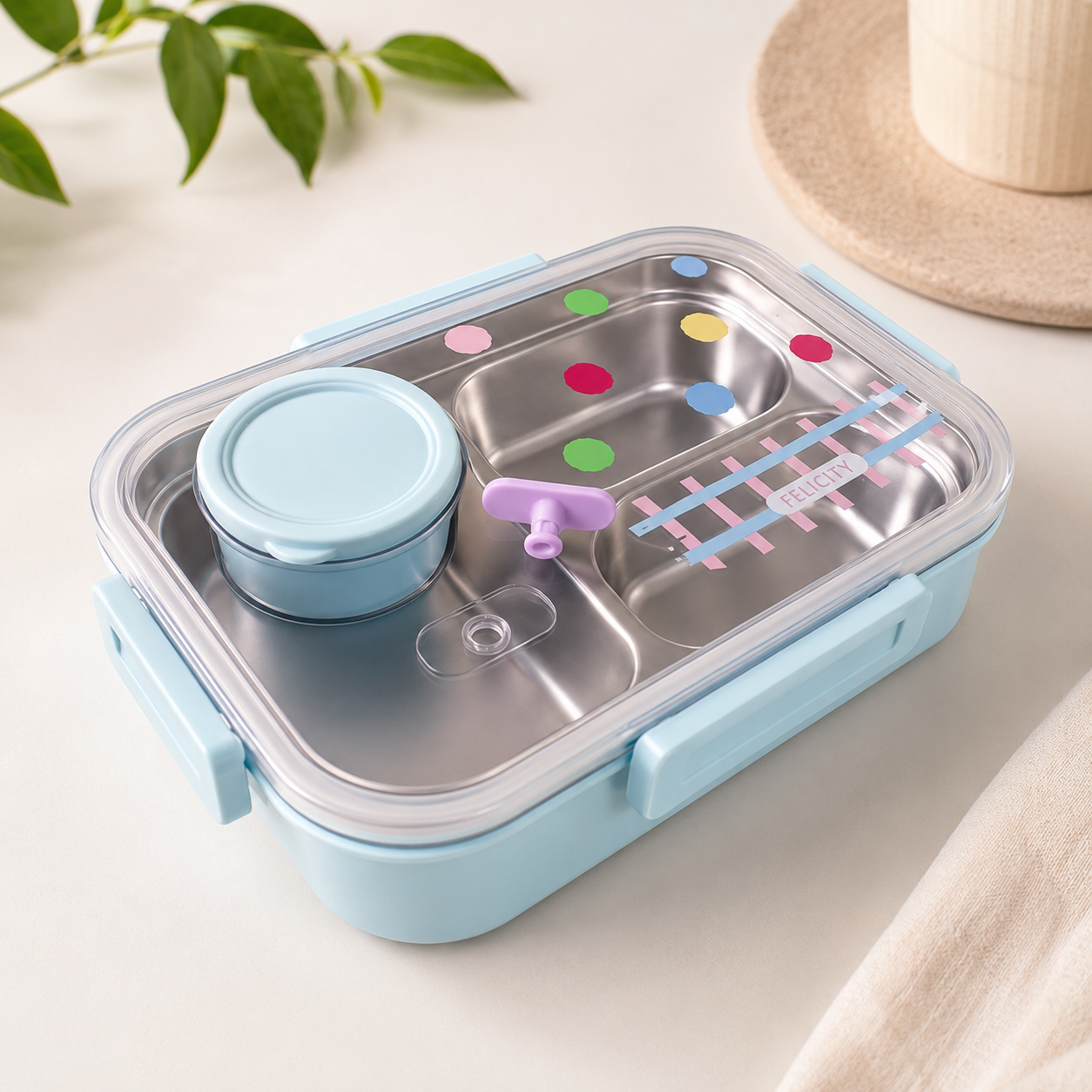 Leak Proof Divided Lunch Box with Sauce Container