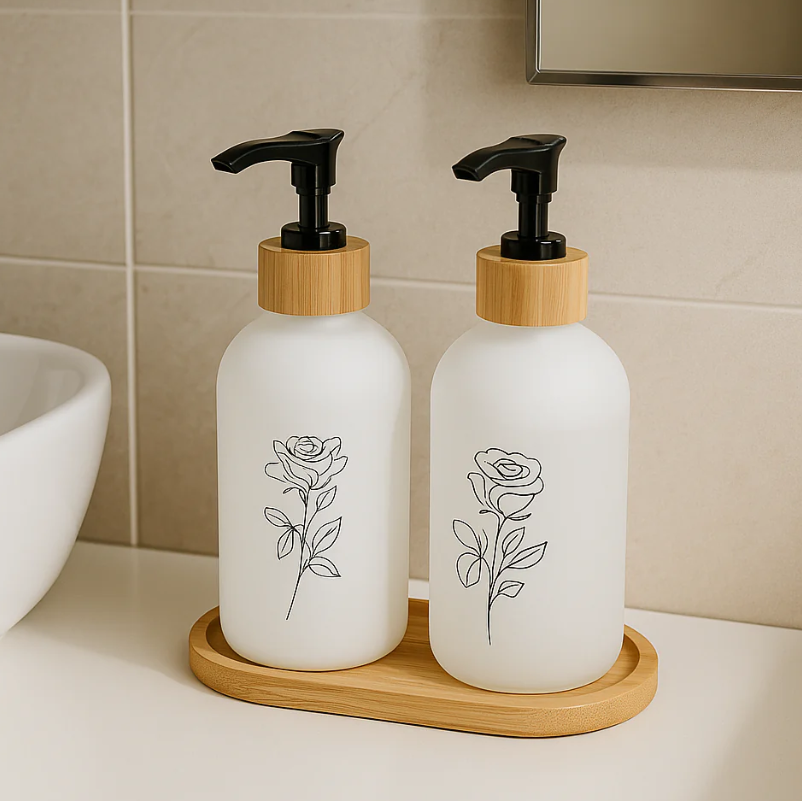 BambooGlass Liquid Dispenser - Set of 2 White Bottles