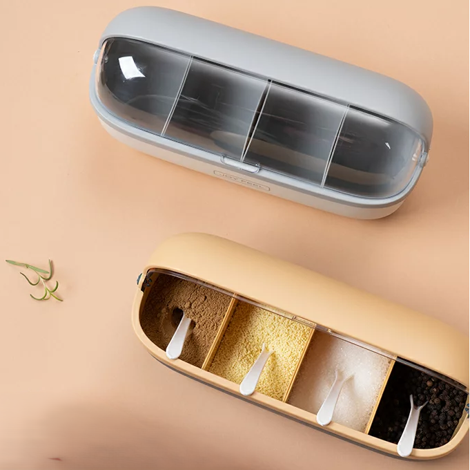 Minimalist 4-Compartment Spice Box with Spoons