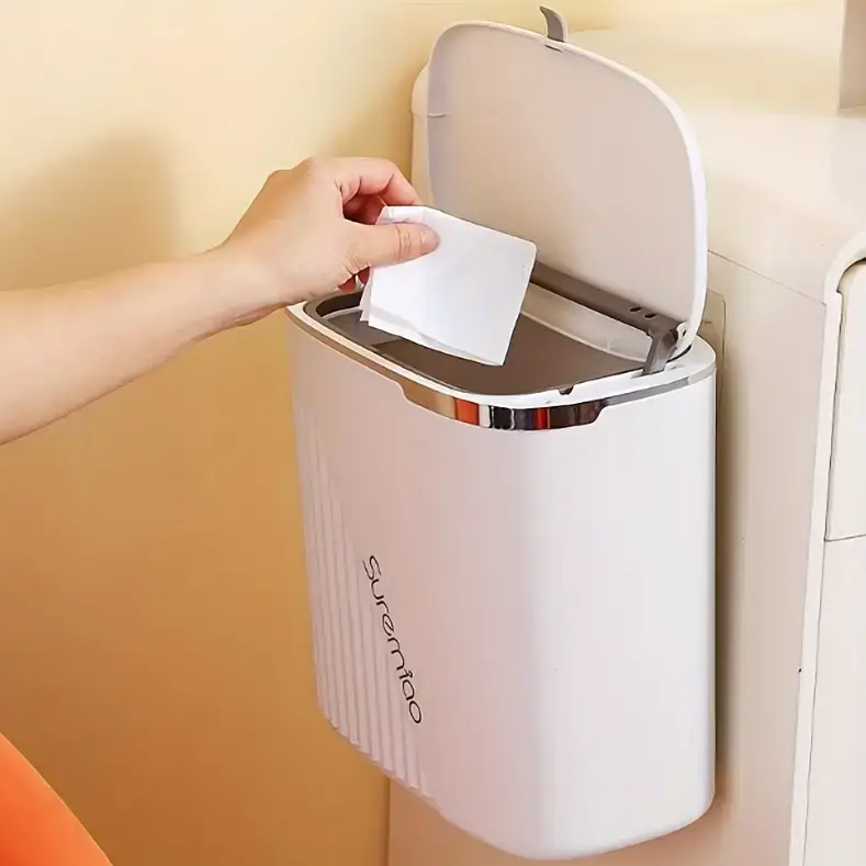 SlimHang Trash Bin with Dual Lid Use and Handles