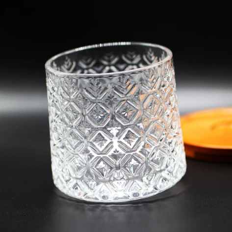Vintage Spinning Rocks Glass with Wooden Base