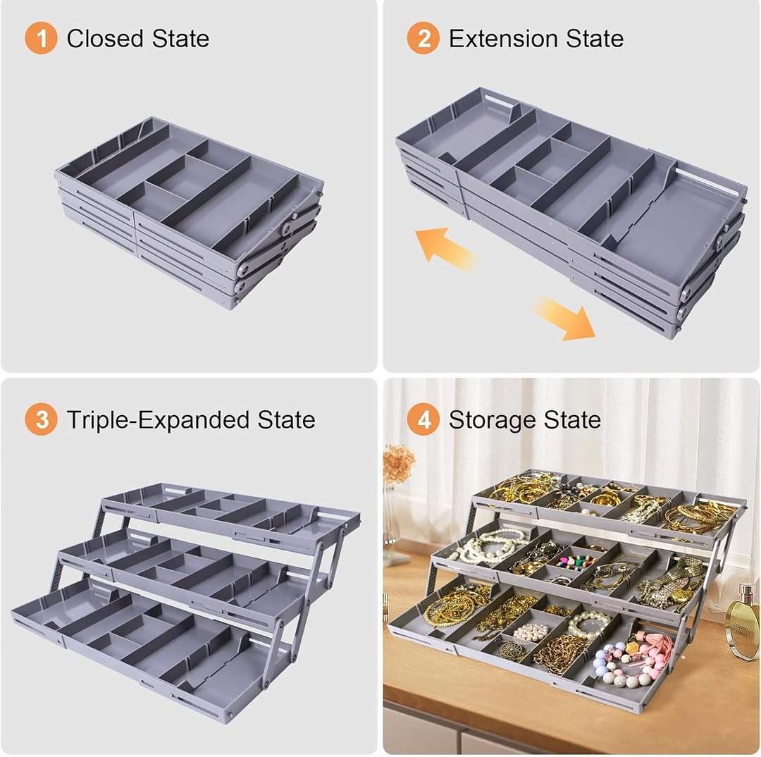 Collapsible 3-Tier Multipurpose Storage Tray