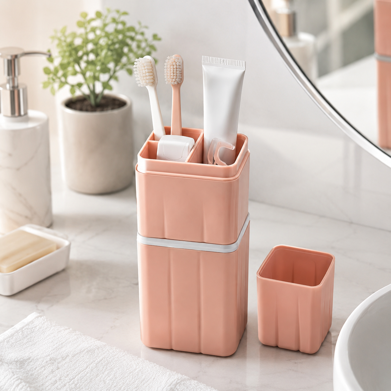 Toothbrush & Toothpaste Holder with Cap and Divided Insert