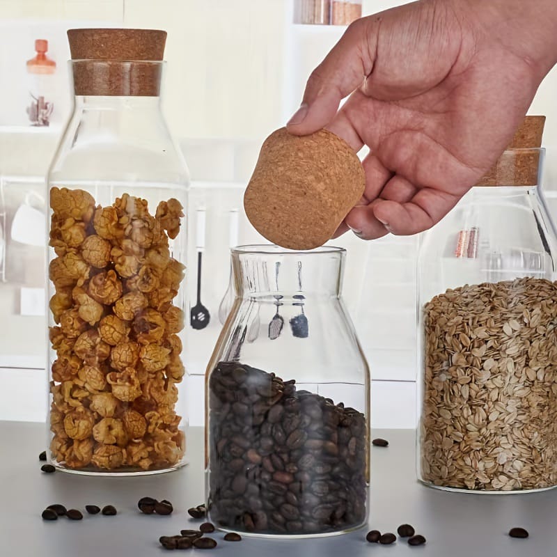 Curvy Airtight Glass Jars with Cork Lids