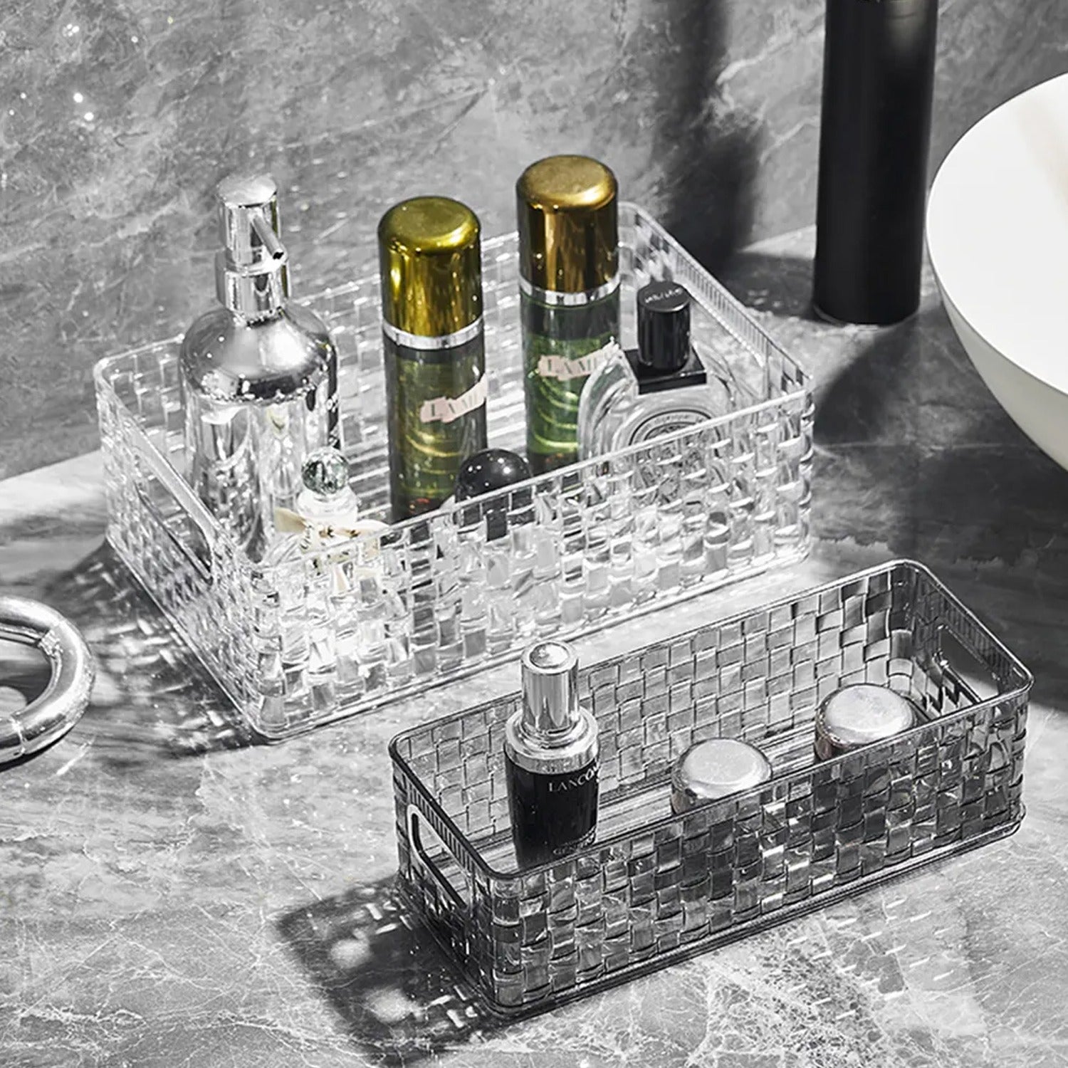 Clear Grid Pattern Storage Basket