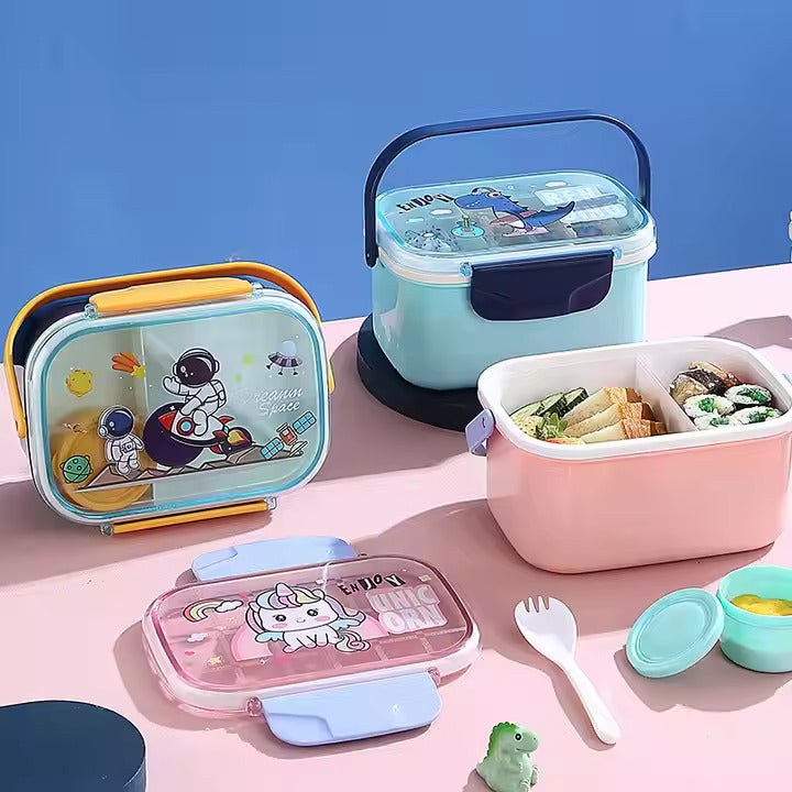 Snap & Munch Double Decker Lunch Box with Handle, Sauce Bowl, and Spoon