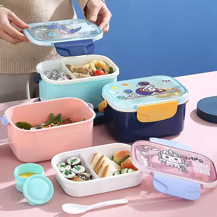 Snap & Munch Double Decker Lunch Box with Handle, Sauce Bowl, and Spoon