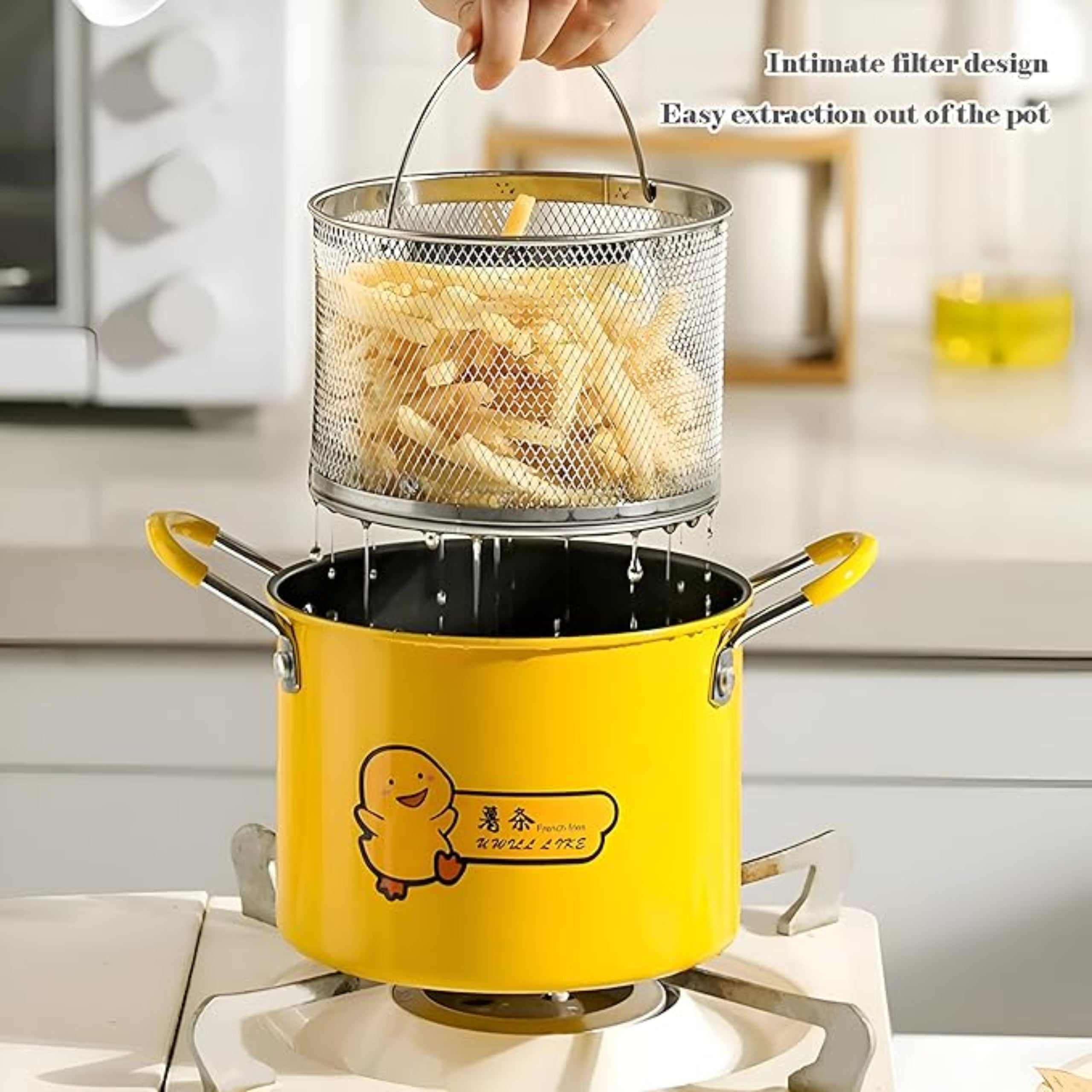 Cartoon Duck-Themed Multi-Purpose Stockpot with Lid & Mesh Basket
