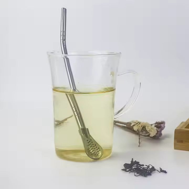 Reusable Curved Steel Straw with Herb Infuser Tip