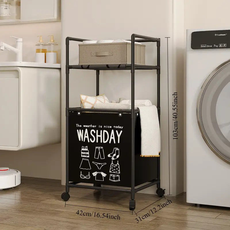 Rolling Laundry Cart with Foldable Hamper & Utility Shelves