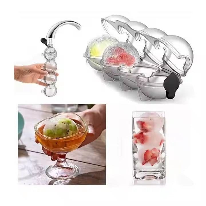 4-Cavity Transparent Round Ice Ball Maker for Drinks & Cocktails