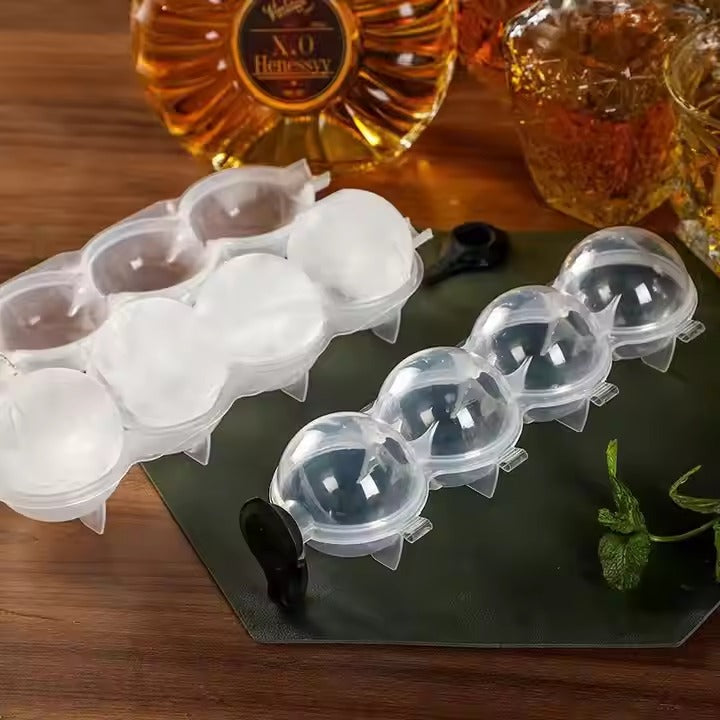 4-Cavity Transparent Round Ice Ball Maker for Drinks & Cocktails