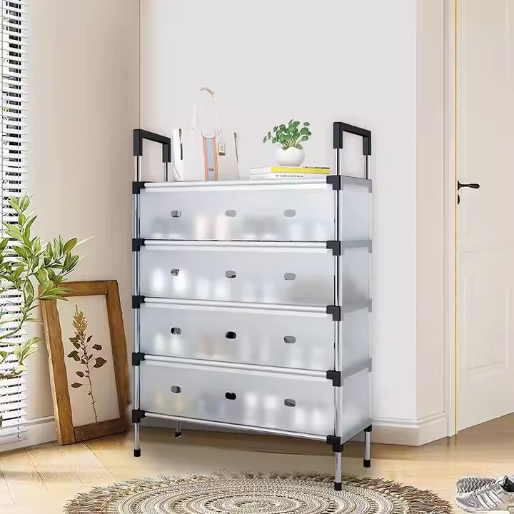 Modern Multi-Layer Shoe Storage Rack with Dustproof Cover & Handles