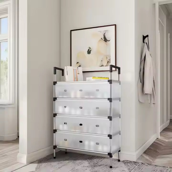 Modern Multi-Layer Shoe Storage Rack with Dustproof Cover & Handles