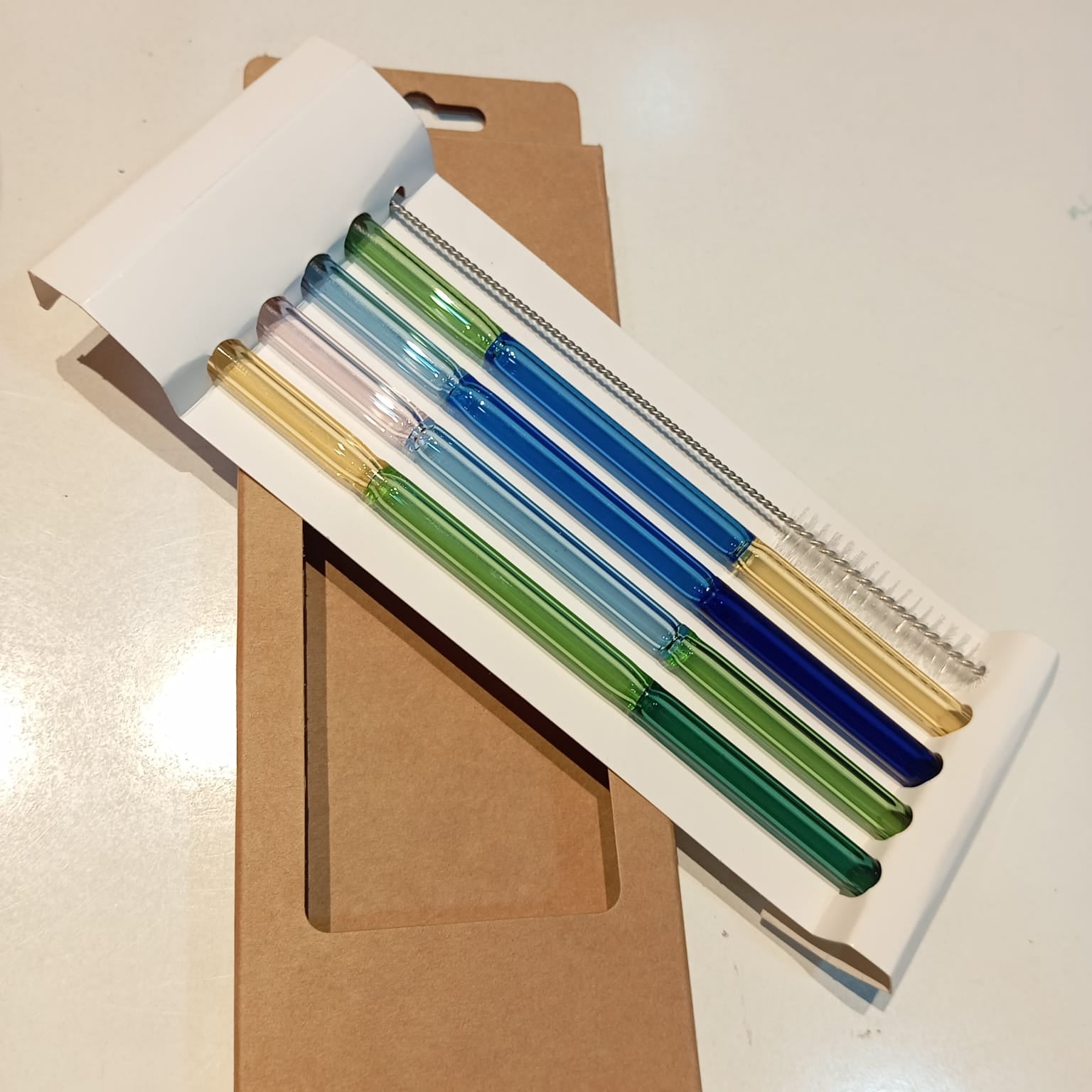 5 Pcs Reusable Colorful Glass Straw with Cleaning Brush