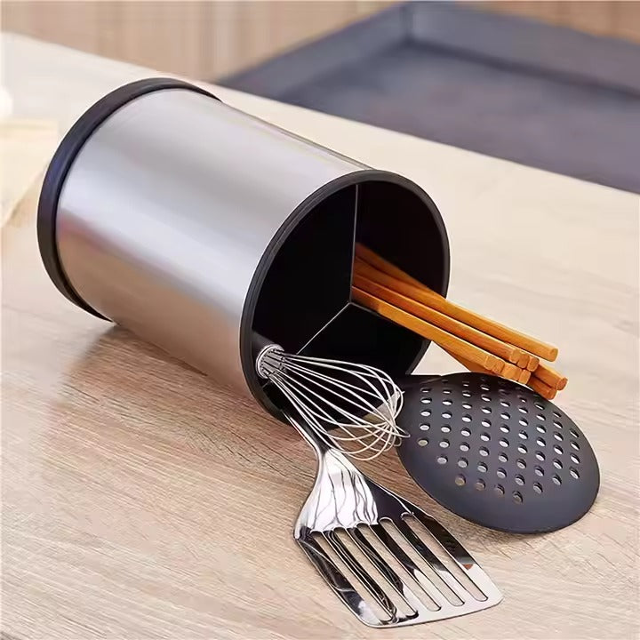 360 Rotating Stainless Steel Divided Utensil Holder