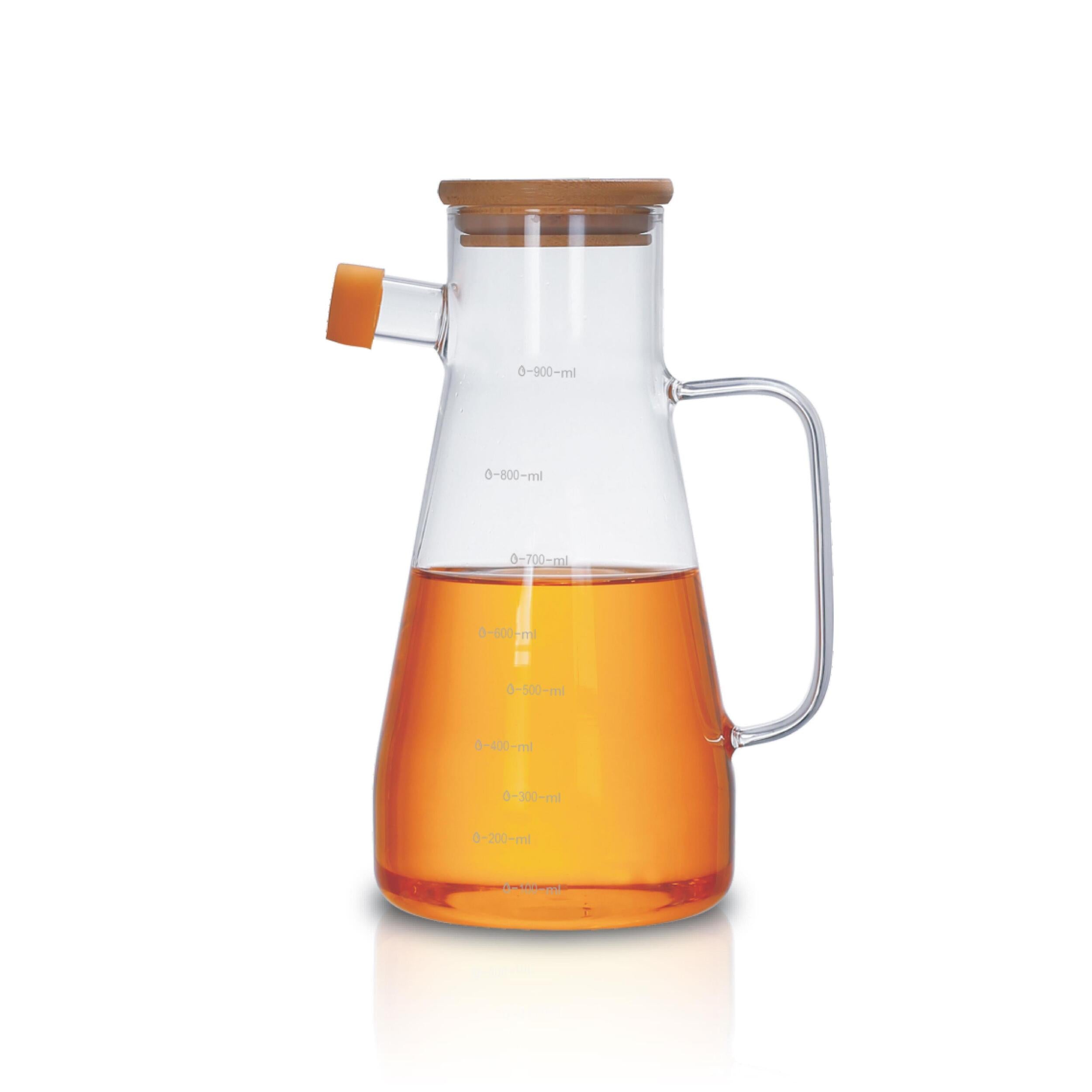 900ml Airtight Oil Jug with Wooden Lid & Precision Pour Stopper