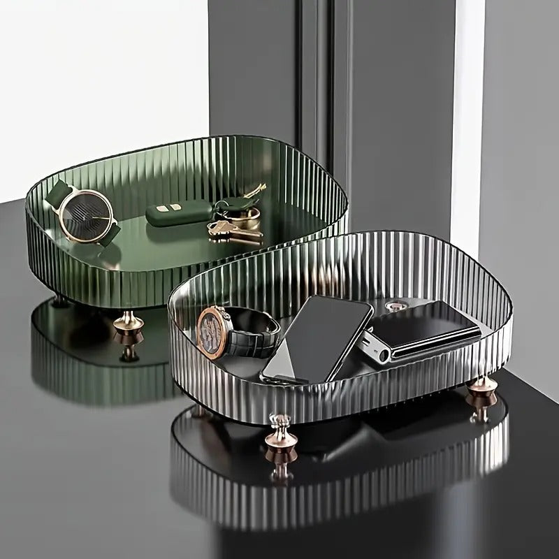 Multipurpose Clear Luxury Storage Tray with Metallic Golden Feet