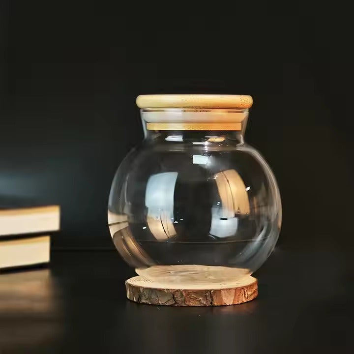 Round Airtight Glass Display Jars with Wooden Lids
