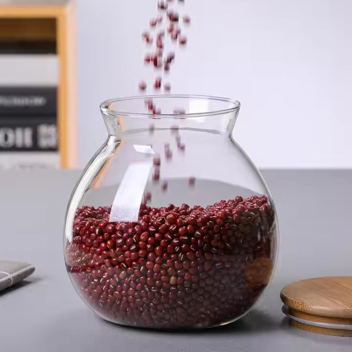 Round Airtight Glass Display Jars with Wooden Lids