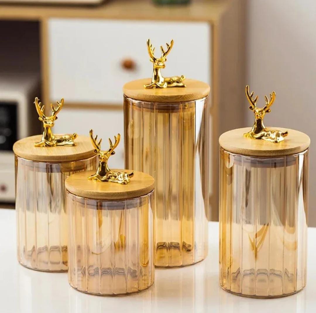 Golden Deer Jar With Wooden Lid