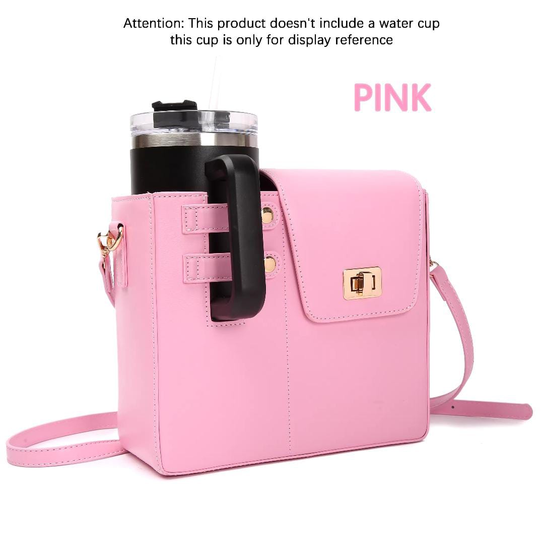 Leather Crossbody Bag with Cup Holder / Tumbler Compartment
