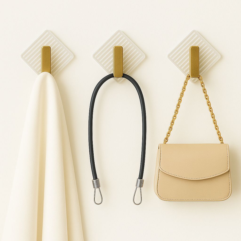 Shiny Holders – Diamond & Round Adhesive Wall Hooks (Pack of 4)