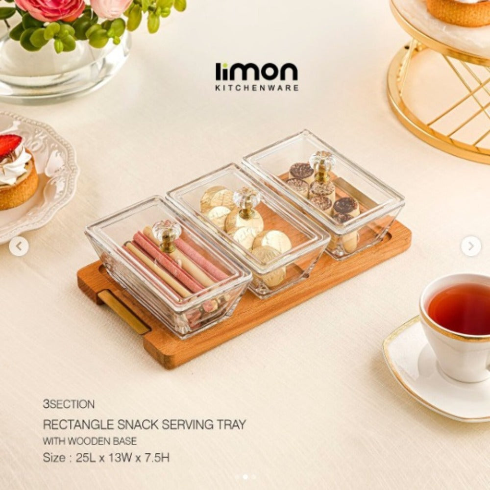 DuoDelight Wooden Base Server with Covered Dishes by Limon