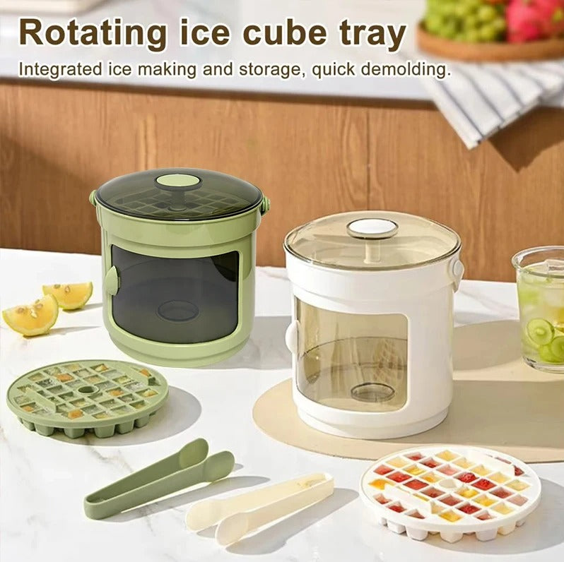 Press & Serve Cube Tray Bucket with Ice Tong
