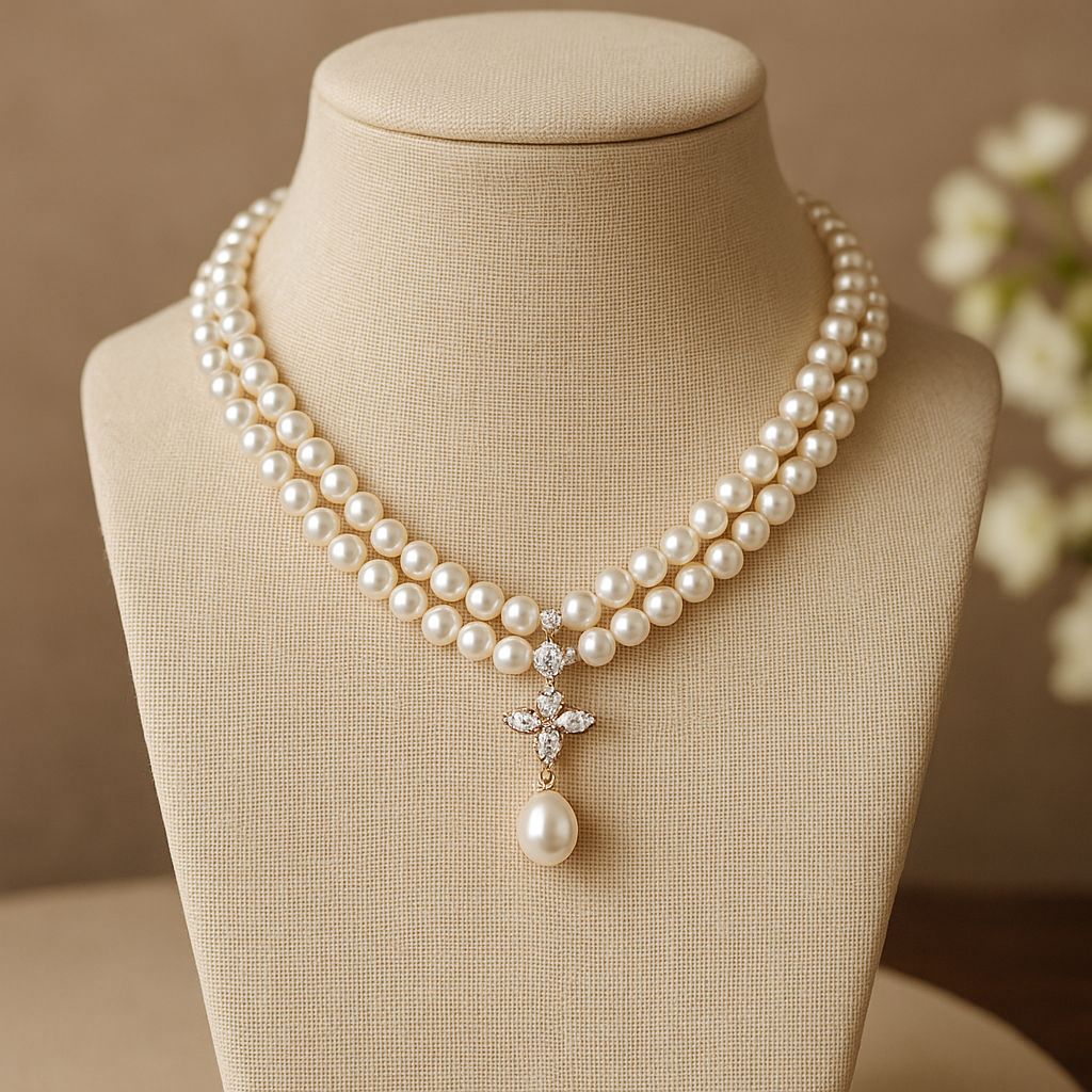 Double Layer Crystal Pearl Necklace