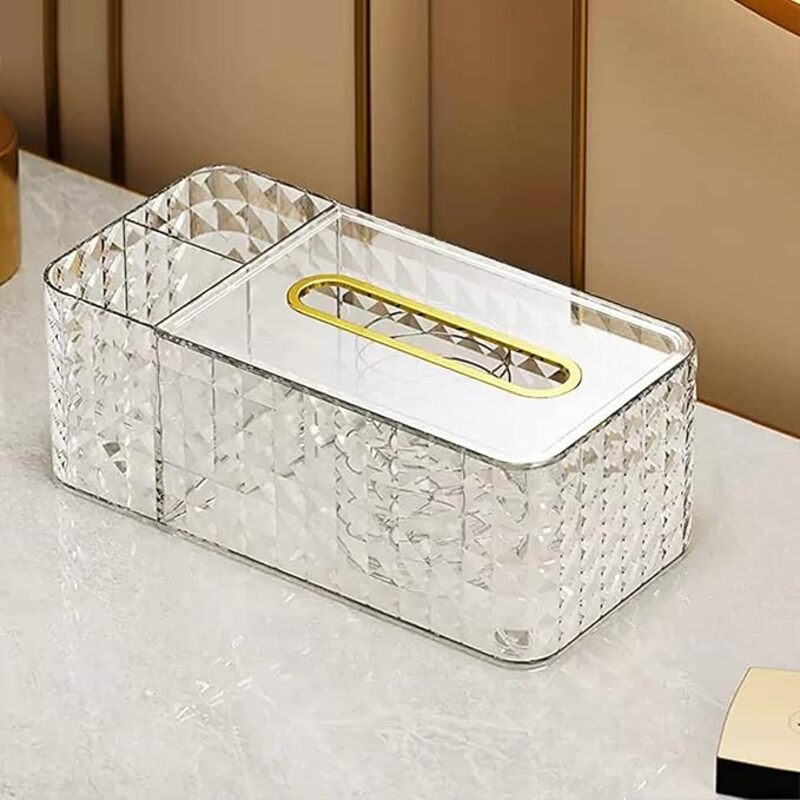 Diamond-Cut Spring-Rise Tissue Box with Dual Compartments