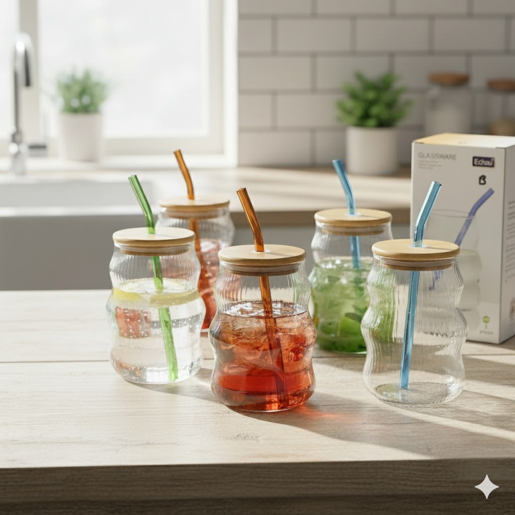 EcoLuxe Glass Sipper with Bamboo Lid