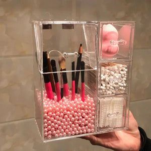Acrylic Makeup Brush Organizer With Drawer - All-In-One Store