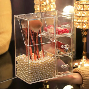Acrylic Makeup Brush Organizer With Drawer - All-In-One Store