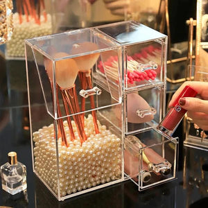Acrylic Makeup Brush Organizer With Drawer - All-In-One Store
