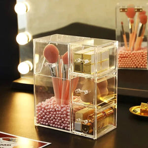 Acrylic Makeup Brush Organizer With Drawer - All-In-One Store