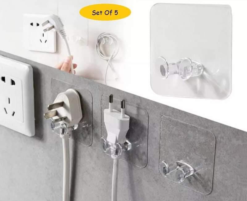 Adhesive Wall Hanger Storage Transparent Hooks Pack Of 5 - All-In-One Store