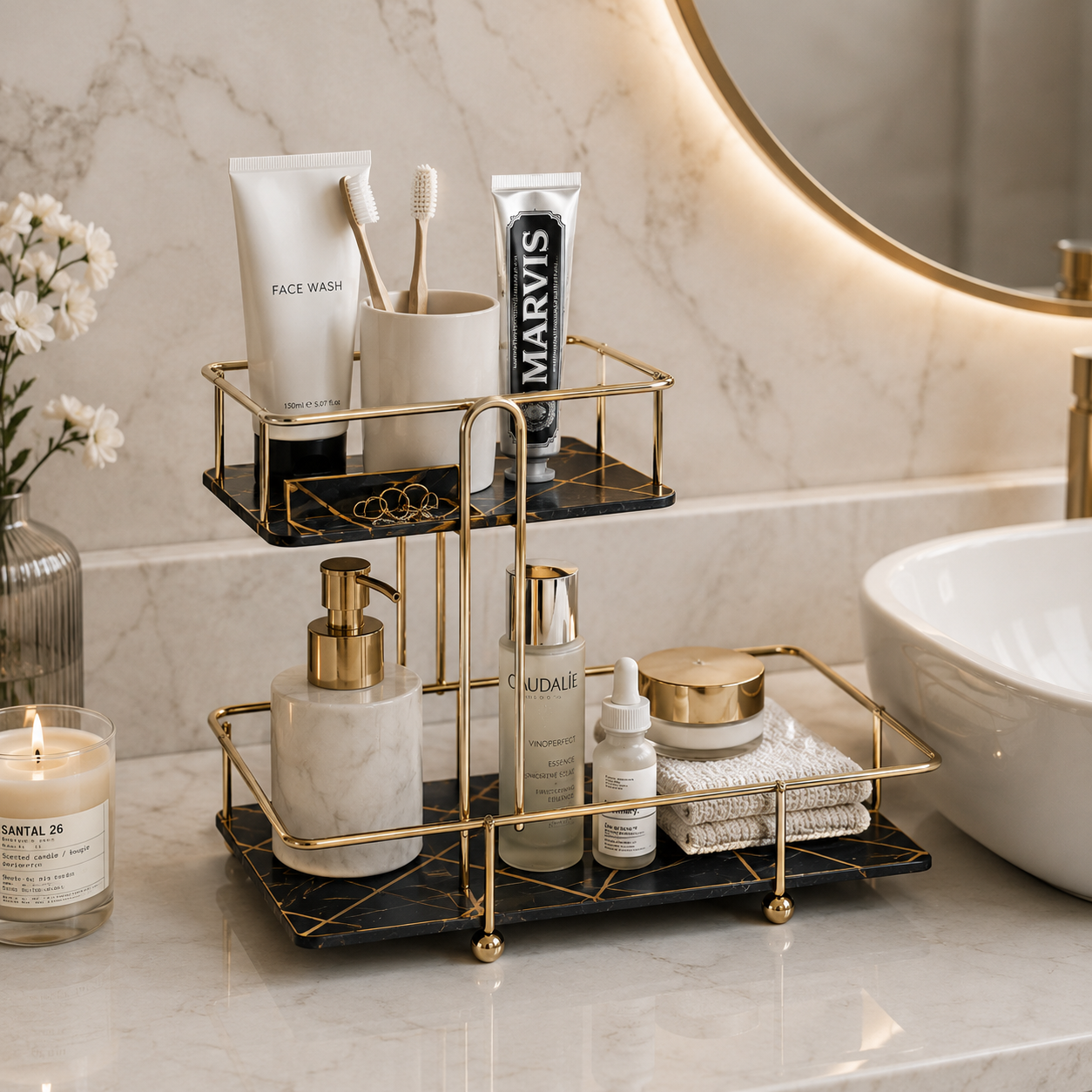 SquaRectangle 2-Tier Golden Vanity Stand by Matrix