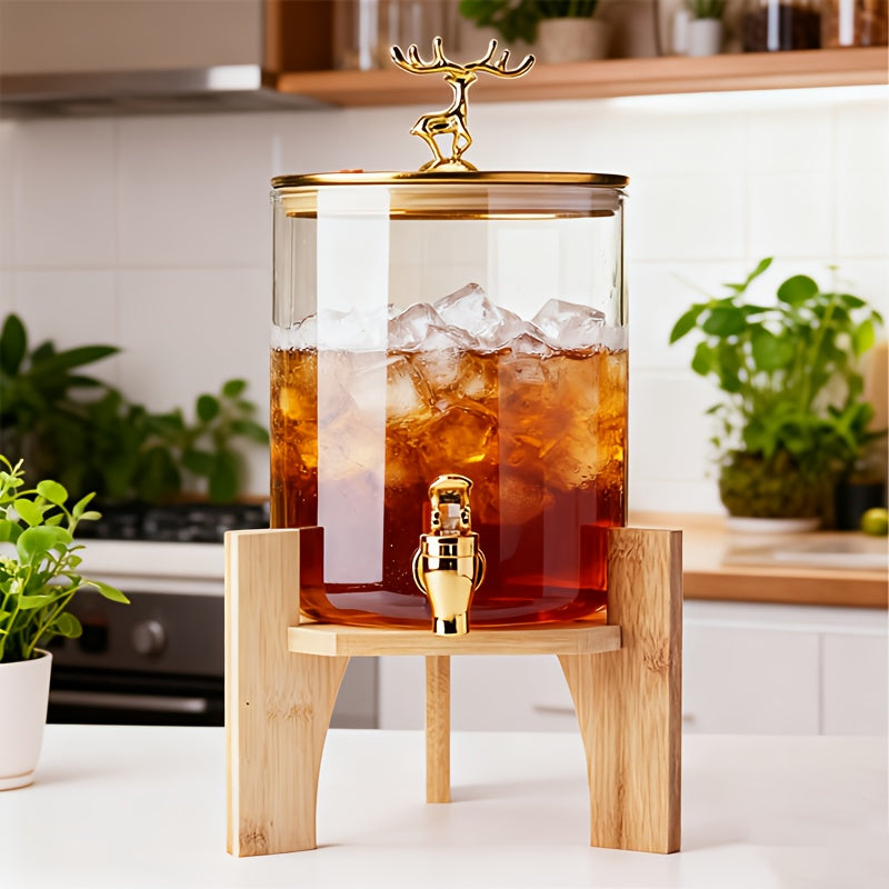 GoldenDeer Glass Dispenser with Airtight Lid and Bamboo Stand