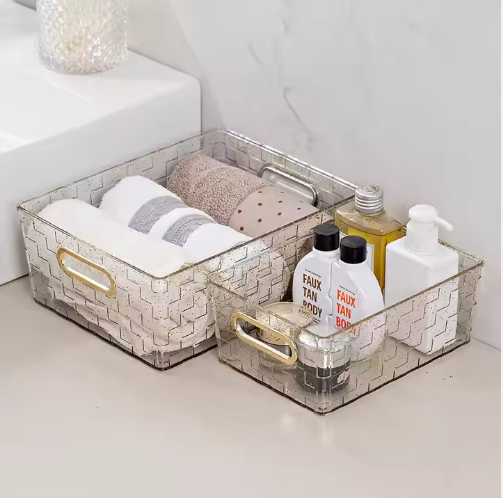 Stackable Transparent Plastic Storage Baskets – Multipurpose Organizers for Bathroom & Home