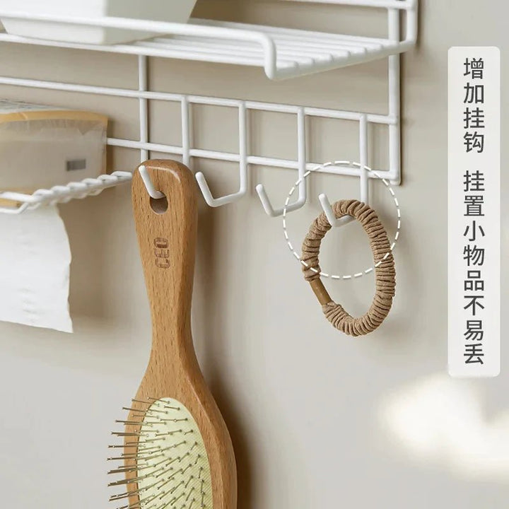 Bathroom Storage Shelf with Hooks and Soap Dish - All-In-One Store
