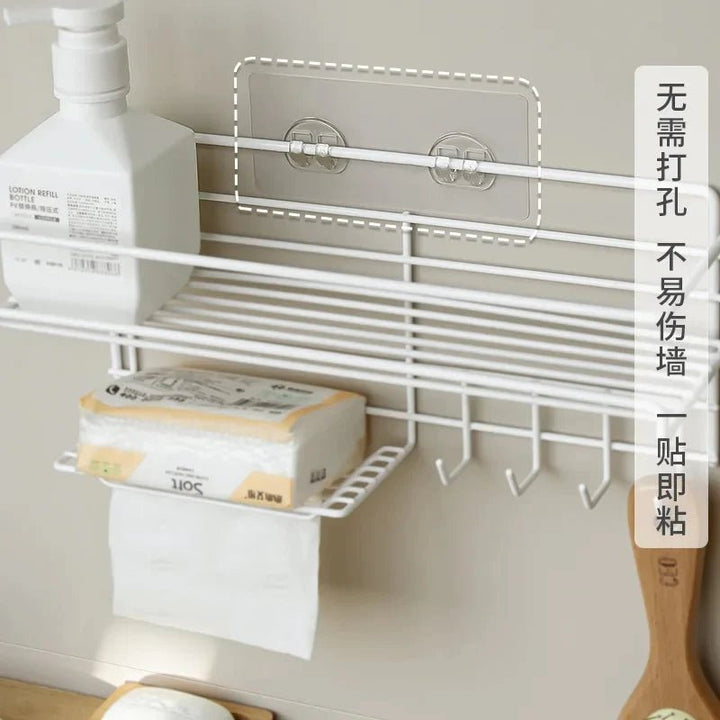 Bathroom Storage Shelf with Hooks and Soap Dish - All-In-One Store