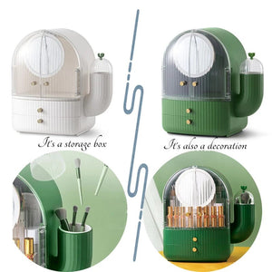 Cactus Cosmetic Organizer With LED Light With Mirror - All-In-One Store