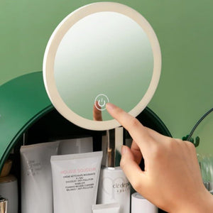 Cactus Cosmetic Organizer With LED Light With Mirror - All-In-One Store