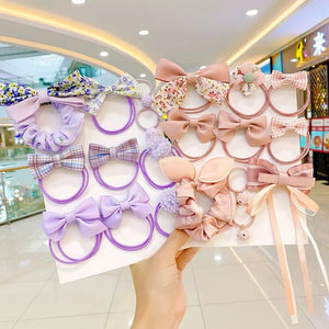 Cute Flowers and Bow Elastic Hairbands (Pack of 10) - All-In-One Store