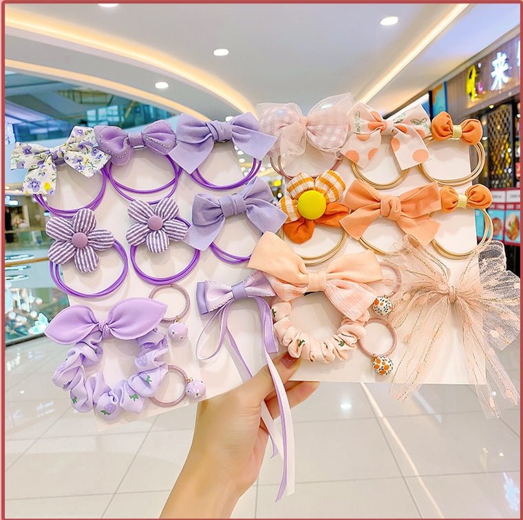 Cute Flowers and Bow Elastic Hairbands (Pack of 10) - All-In-One Store
