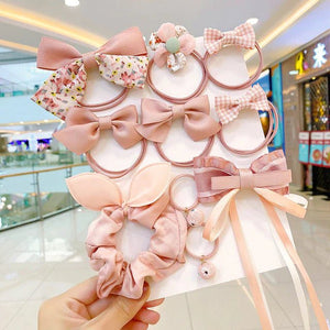Cute Flowers and Bow Elastic Hairbands (Pack of 10) - All-In-One Store