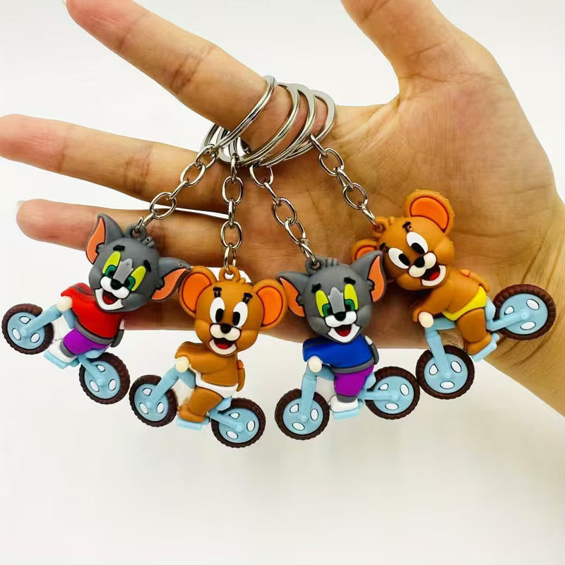 Tom & Jerry on Bicycles Keychain